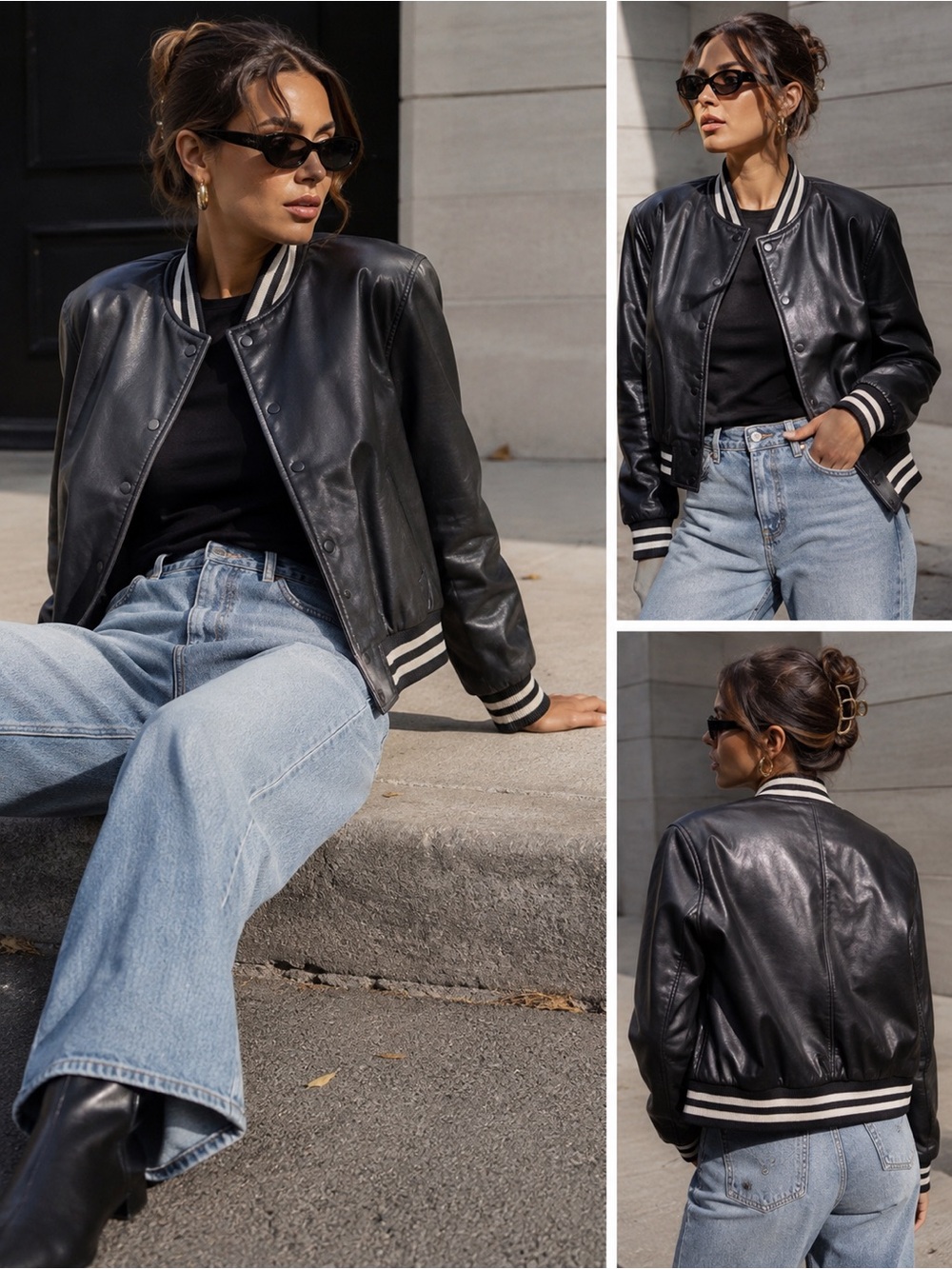 Stunning lamb skin Danier Black Leather Varsity Bomber Jacket sz M